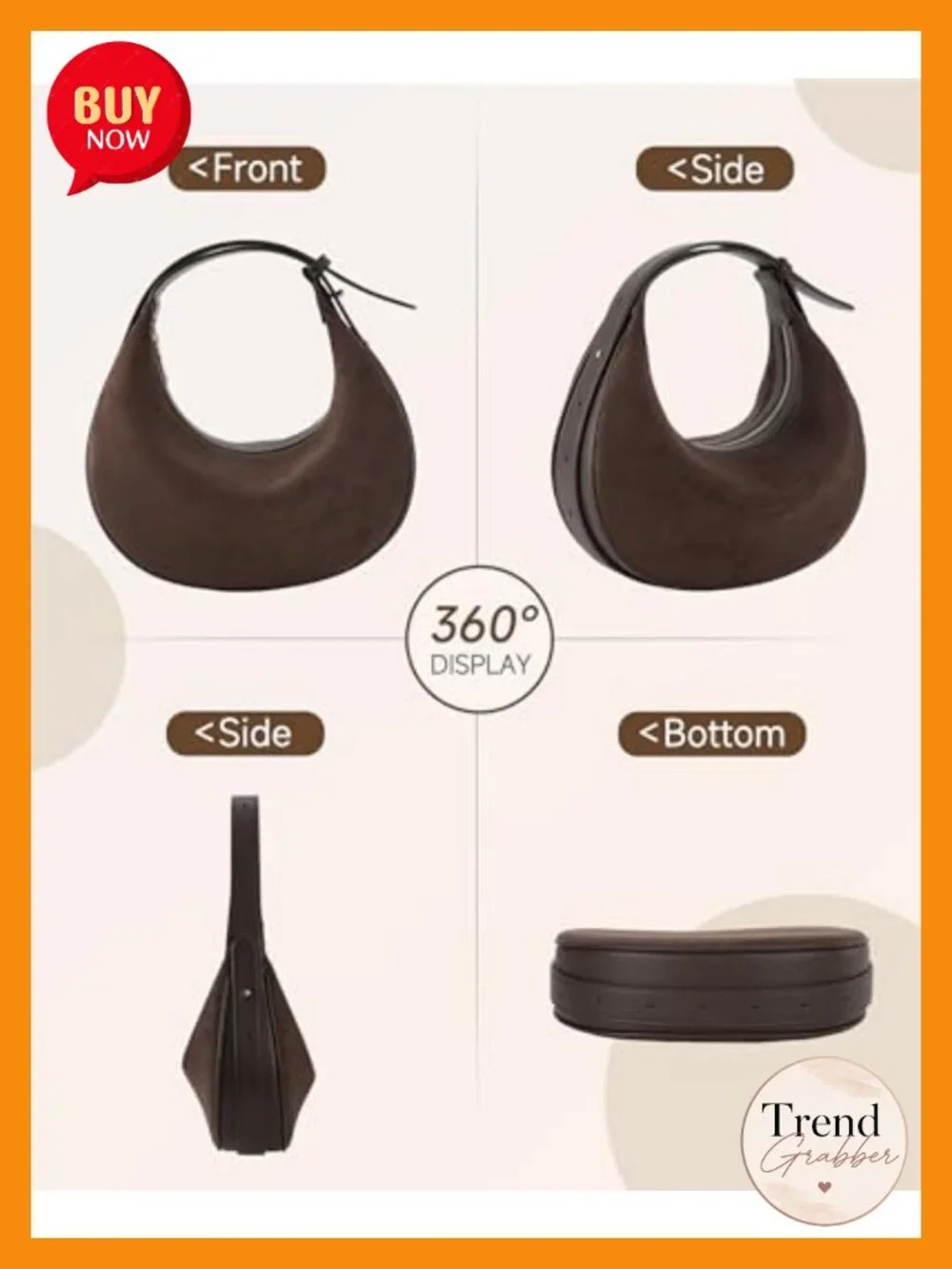 Suede Crossbody Bag Crescent Hobo Tote with Adjustable Strap for Women